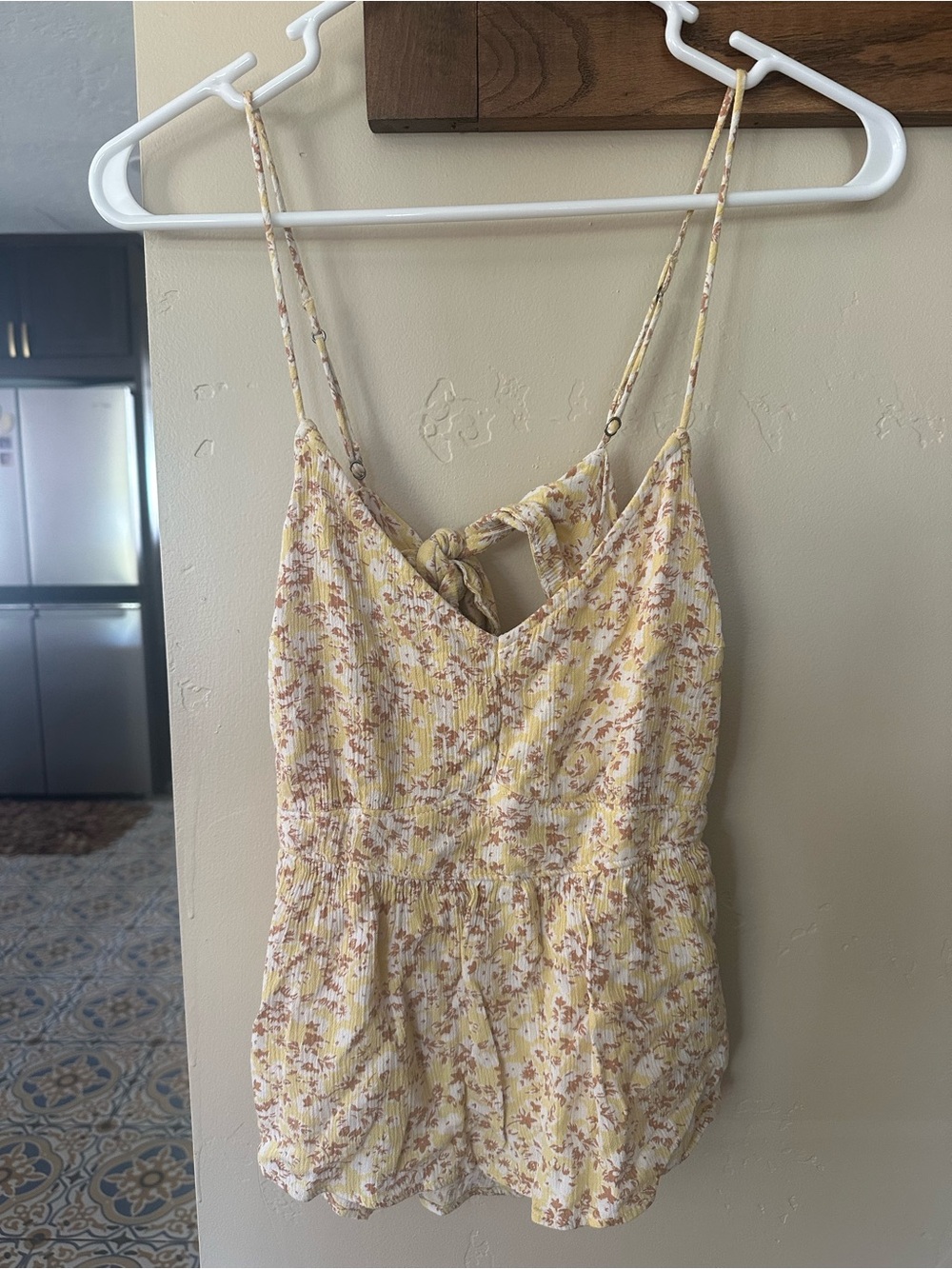 Abercrombie & Fitch Yellow Floral Slip Top with Back Tie